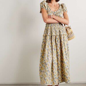 DÔEN Leanne shirred floral-print cotton-voile midi dress